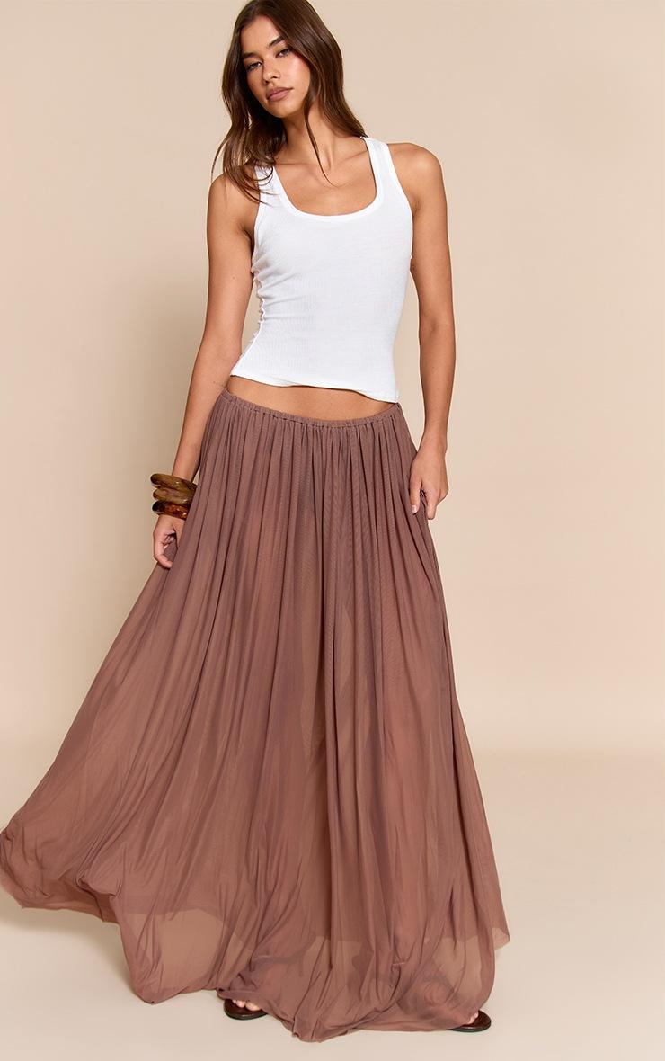Pretty Little Thing Brown Mesh Drape Maxi Skirt