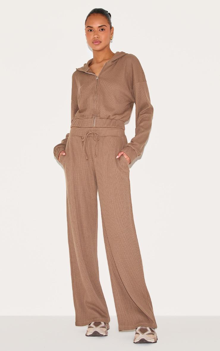 Pretty Little Thing Brown Waffle Wide Leg Pants