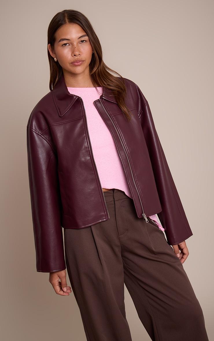 Pretty Little Thing Burgundy Zip Through Pu Jacket