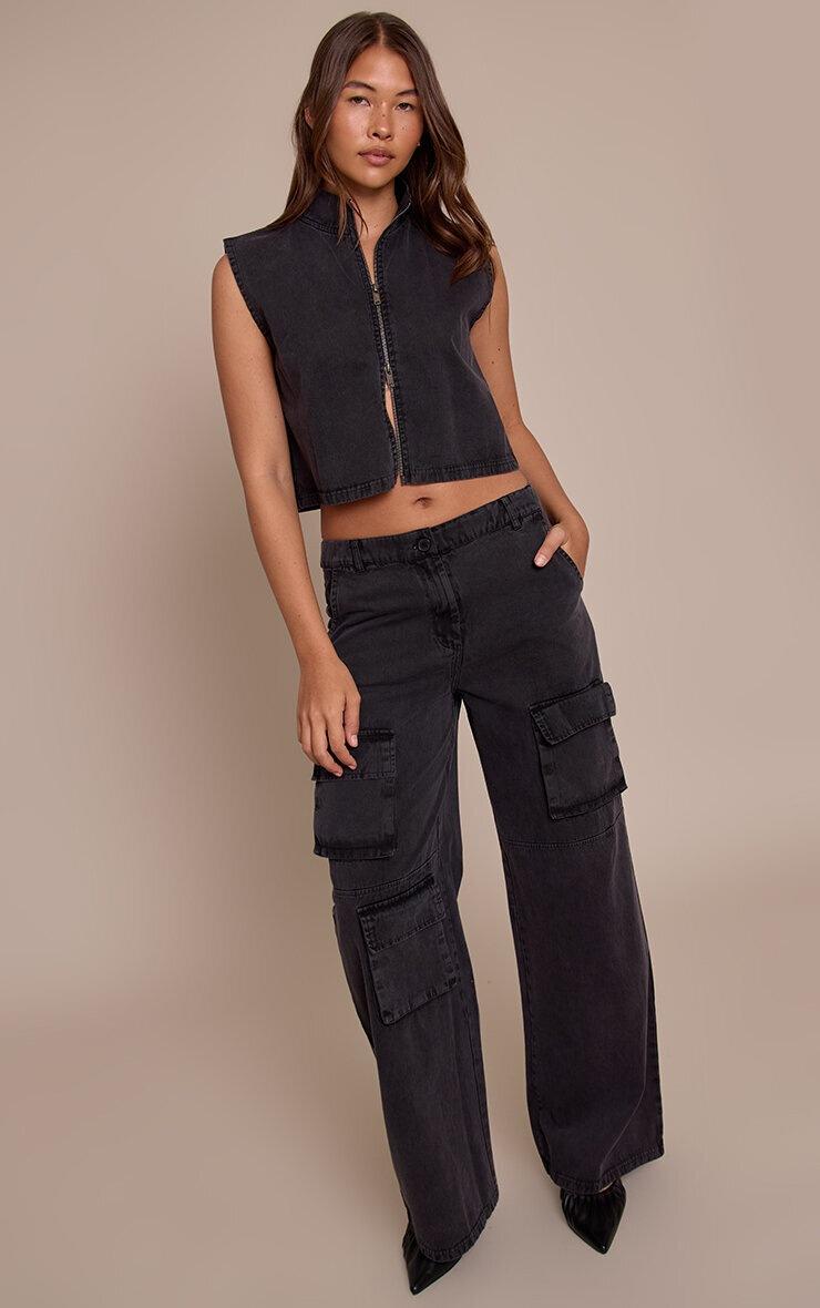 Pretty Little Thing Charcoal Washed Zip Up Top