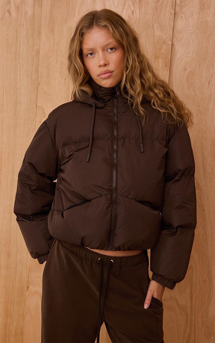 Pretty Little Thing Chocolate Hooded Puffer Coat