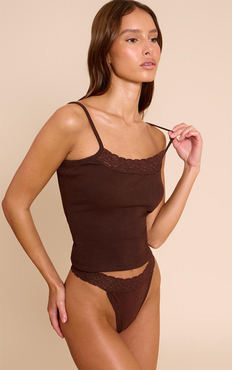 Pretty Little Thing Chocolate Lace Trim Thong