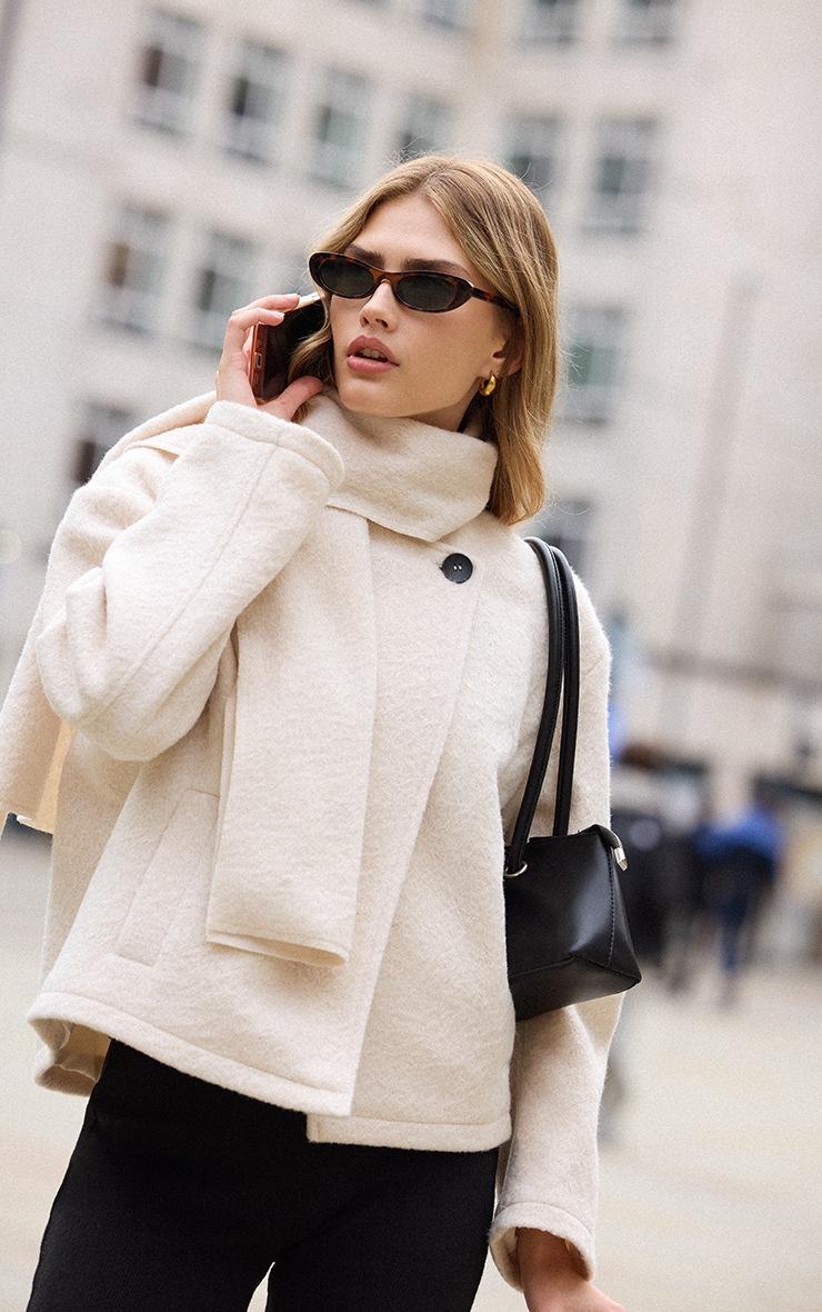 Pretty Little Thing Cream Boucle Scarf Coat