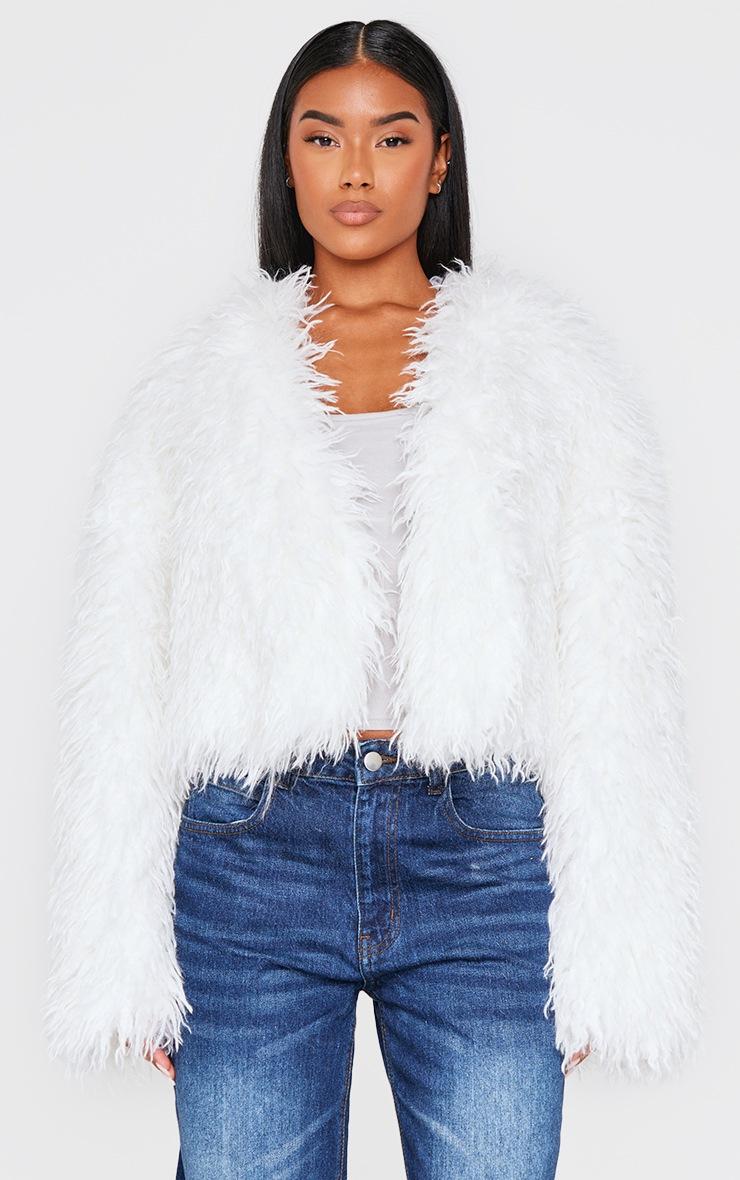 Pretty Little Thing Cream Faux Fur Cropped Coat