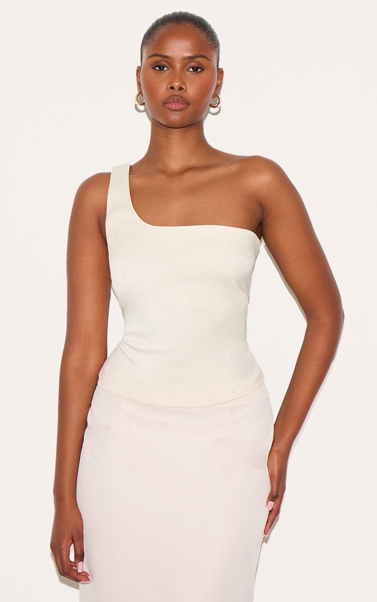 Pretty Little Thing Cream Woven Asymmetric Top