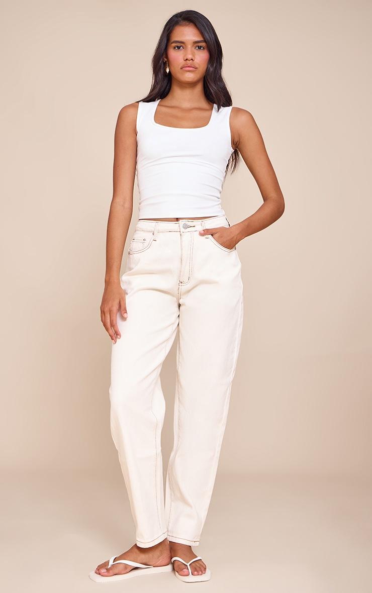 Pretty Little Thing Ecru High Waist Mom Jeans