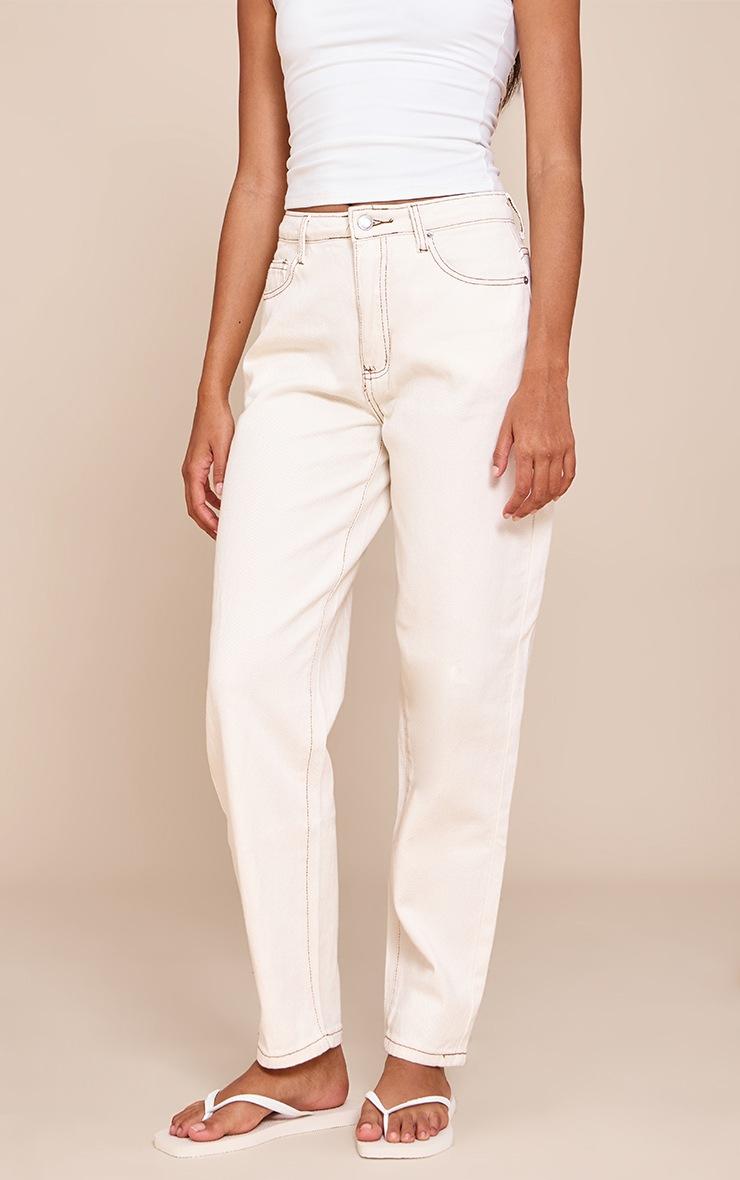 Pretty Little Thing Ecru High Waist Mom Jeans