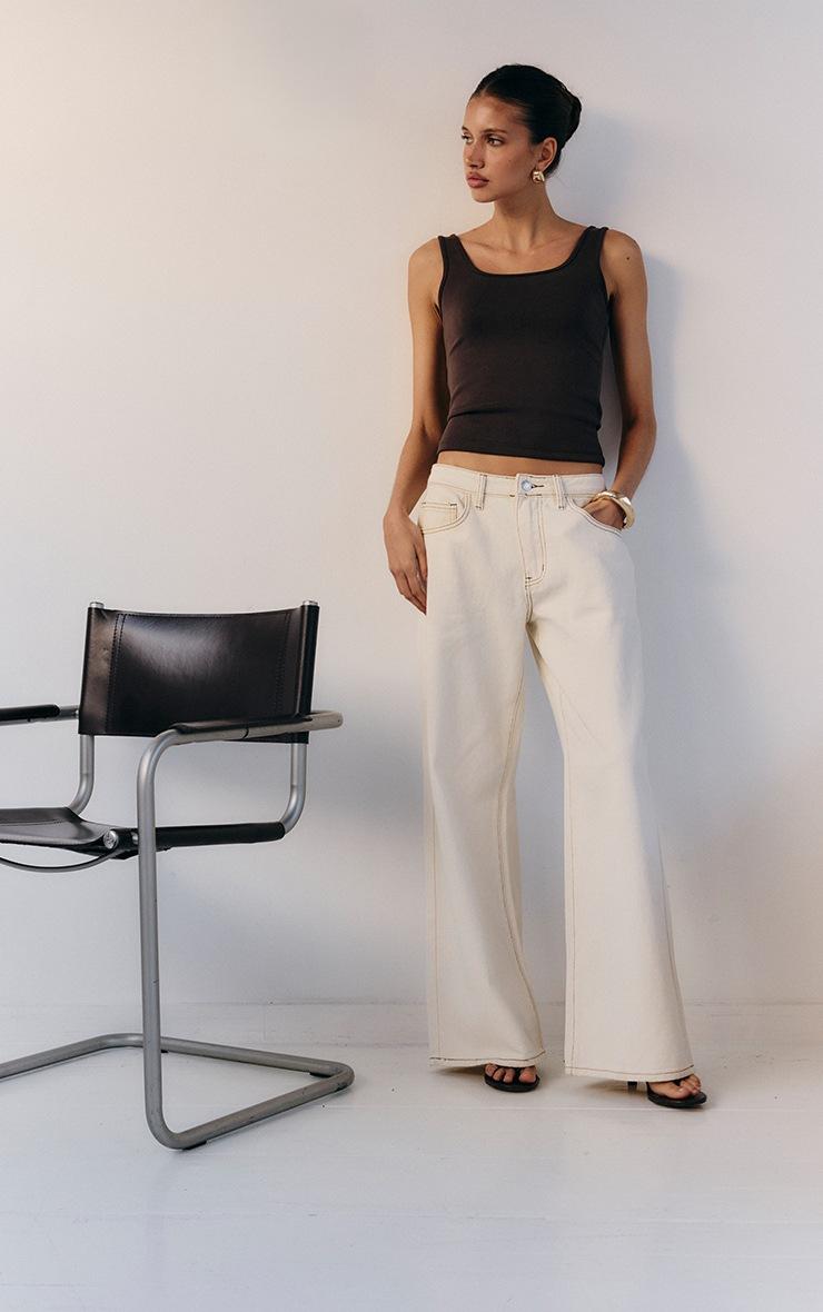 Pretty Little Thing Ecru Low Rise Wide Leg Jeans