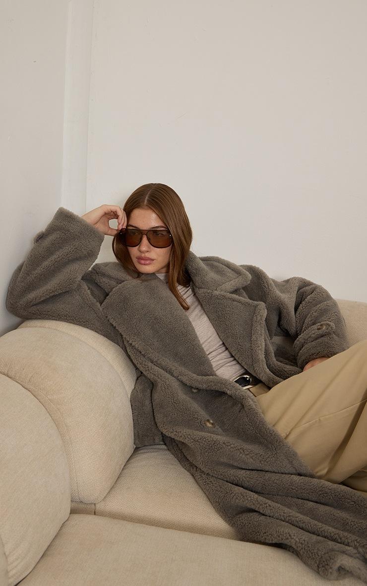 Pretty Little Thing Grey Teddy Trench Coat
