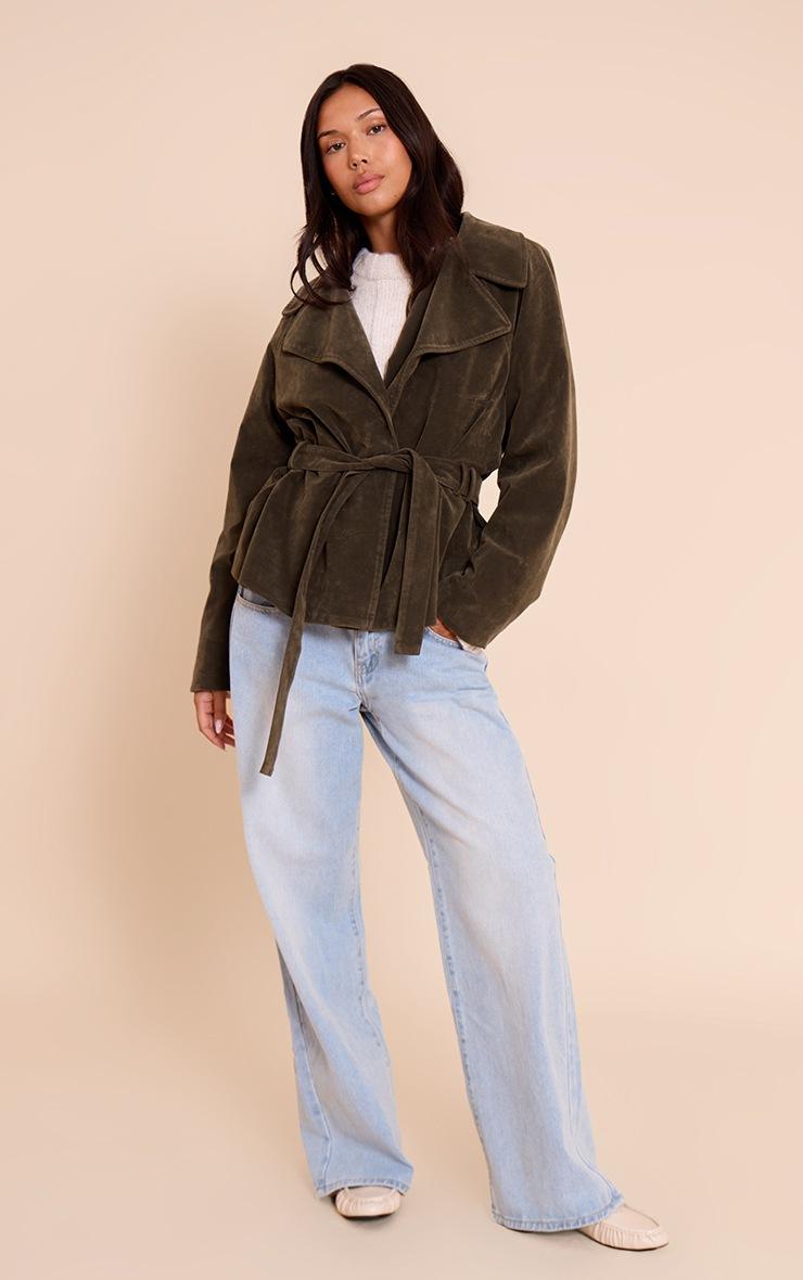 Pretty Little Thing Khaki Faux Suede Belted Jacket