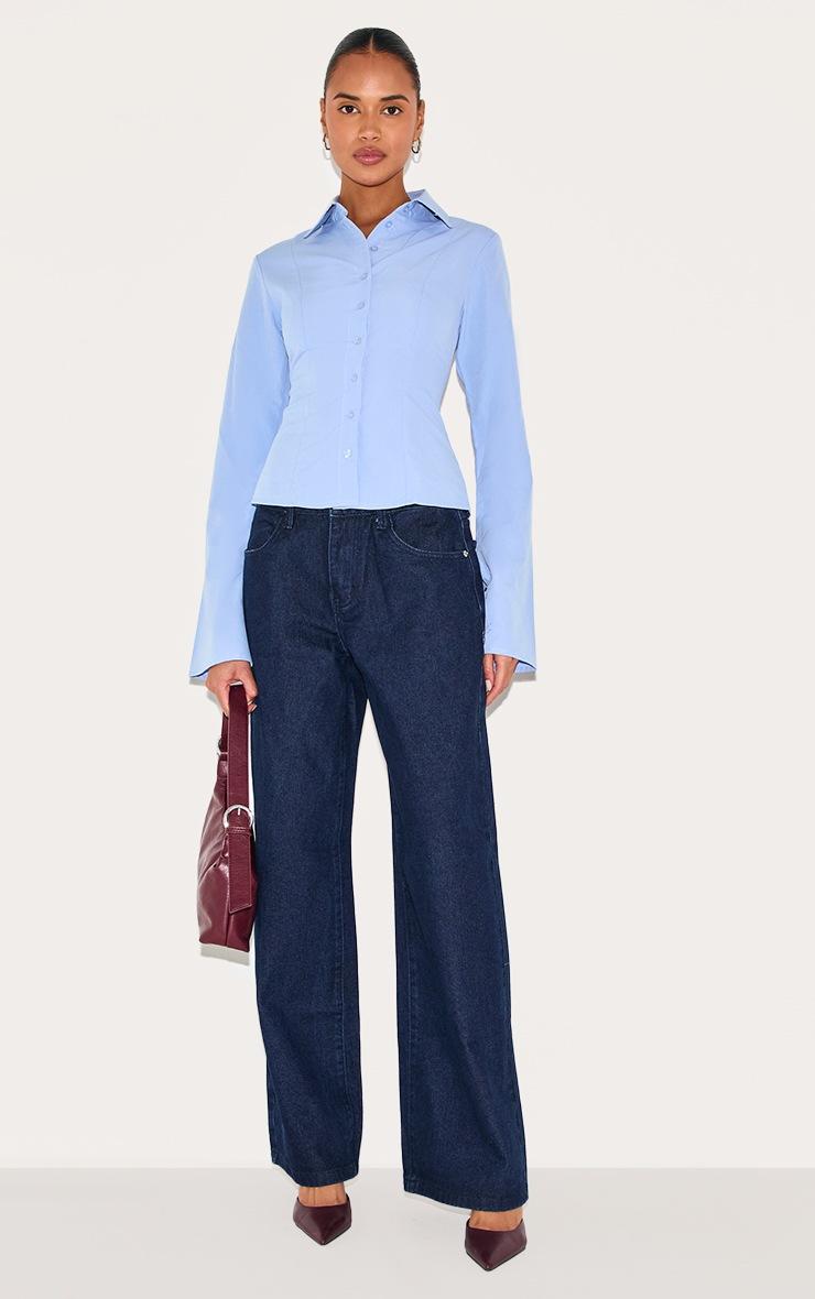 Pretty Little Thing Light Blue Cotton Fitted Shirt