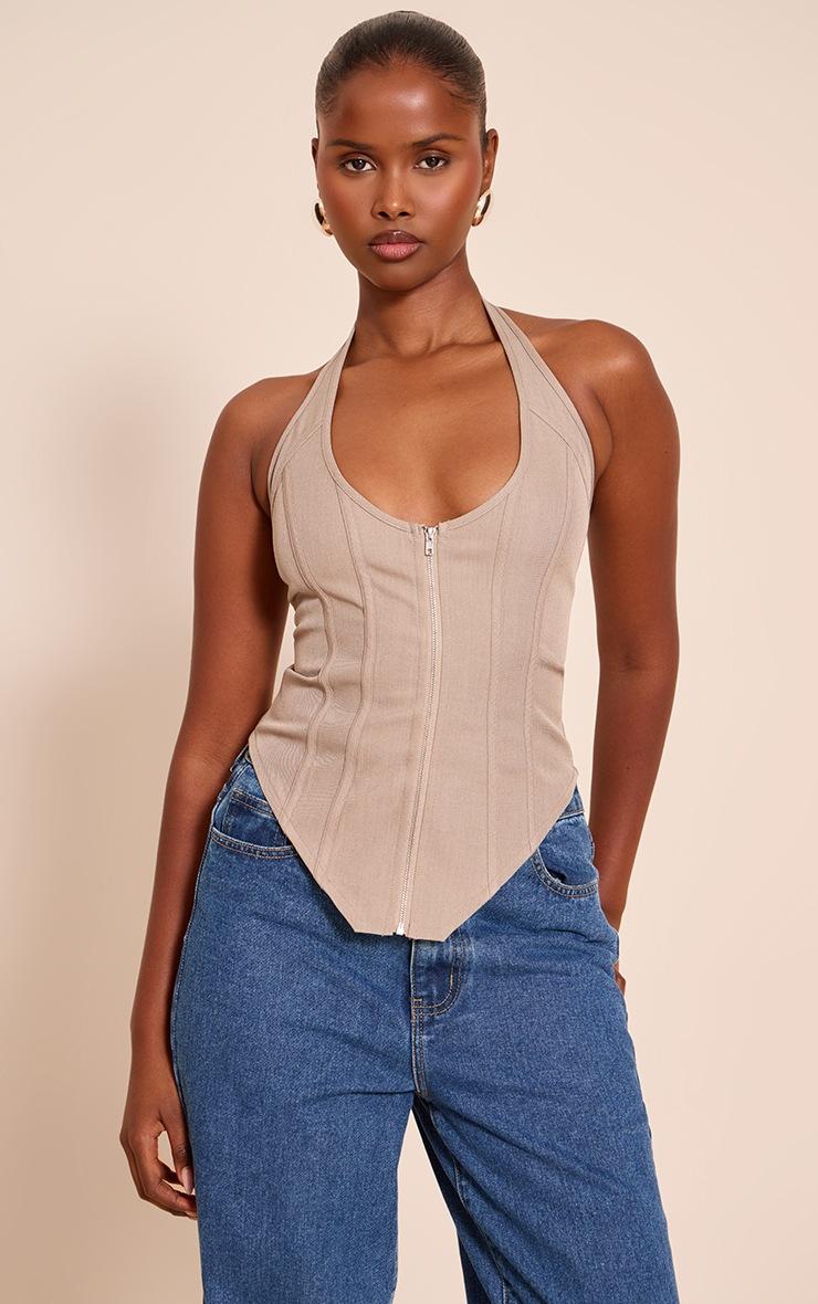 Pretty Little Thing Mushroom Boned Dip Hem Corset