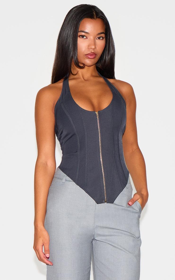 Pretty Little Thing Navy Boned Dip Hem Corset