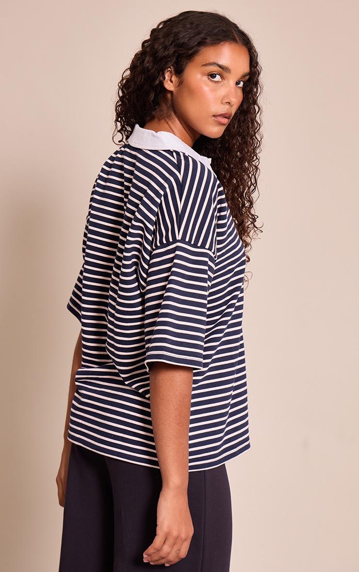 Pretty Little Thing Navy Striped Polo Tshirt