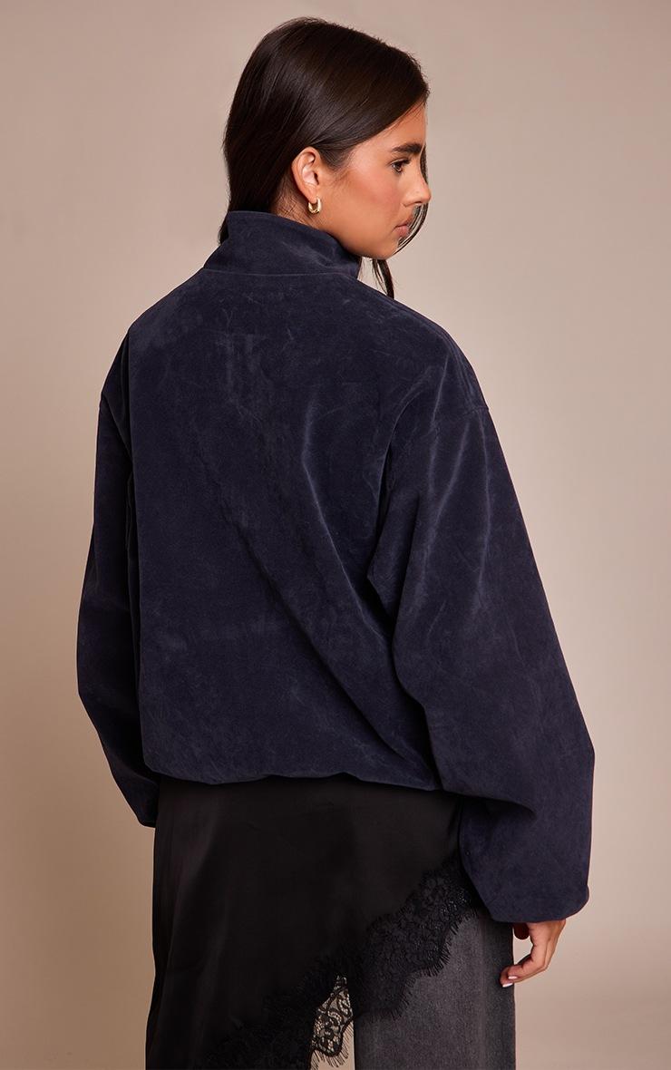 Pretty Little Thing Navy Suede Bomber Jacket