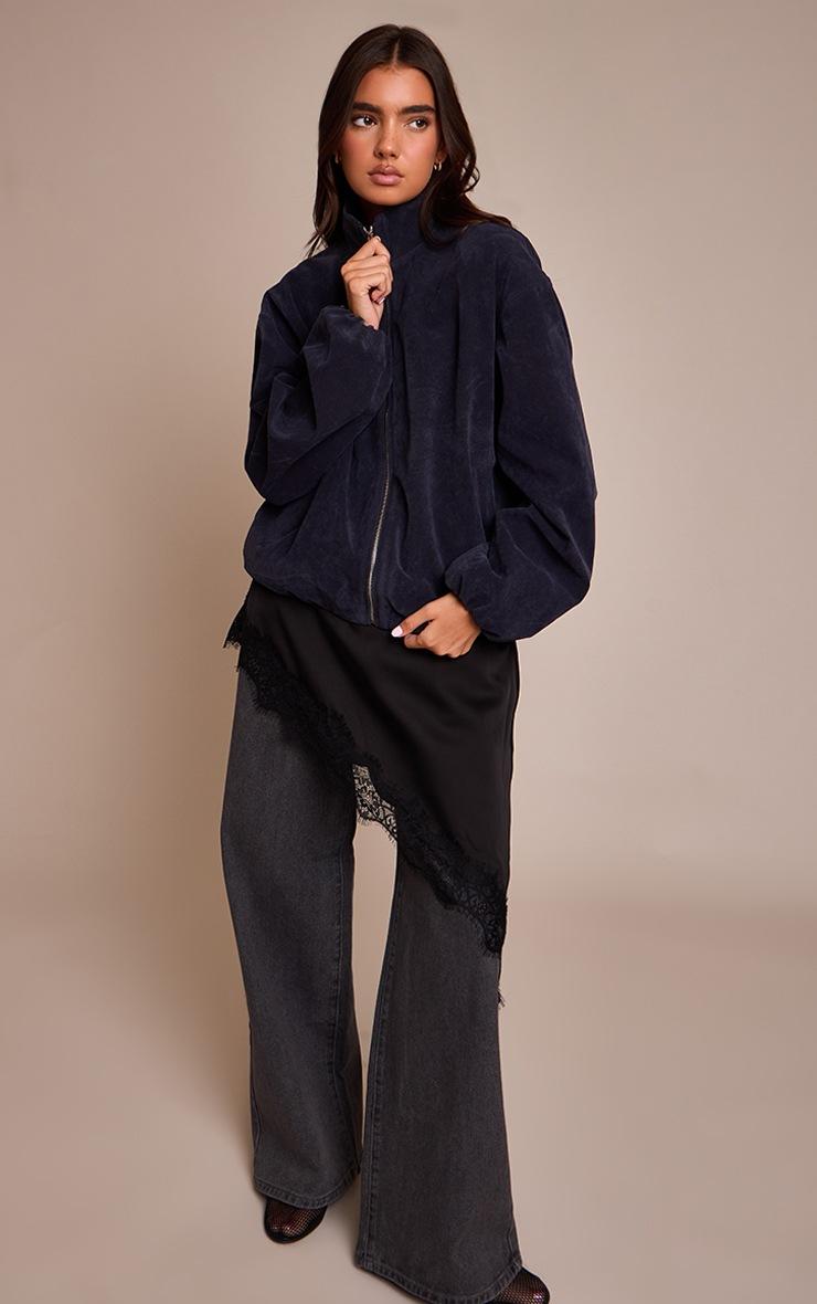 Pretty Little Thing Navy Suede Bomber Jacket