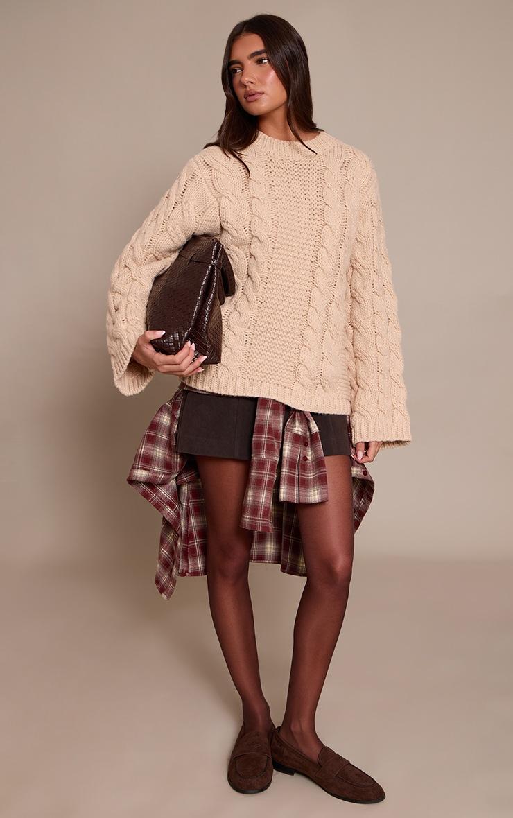 Pretty Little Thing Oatmeal Cable Knit Sweater