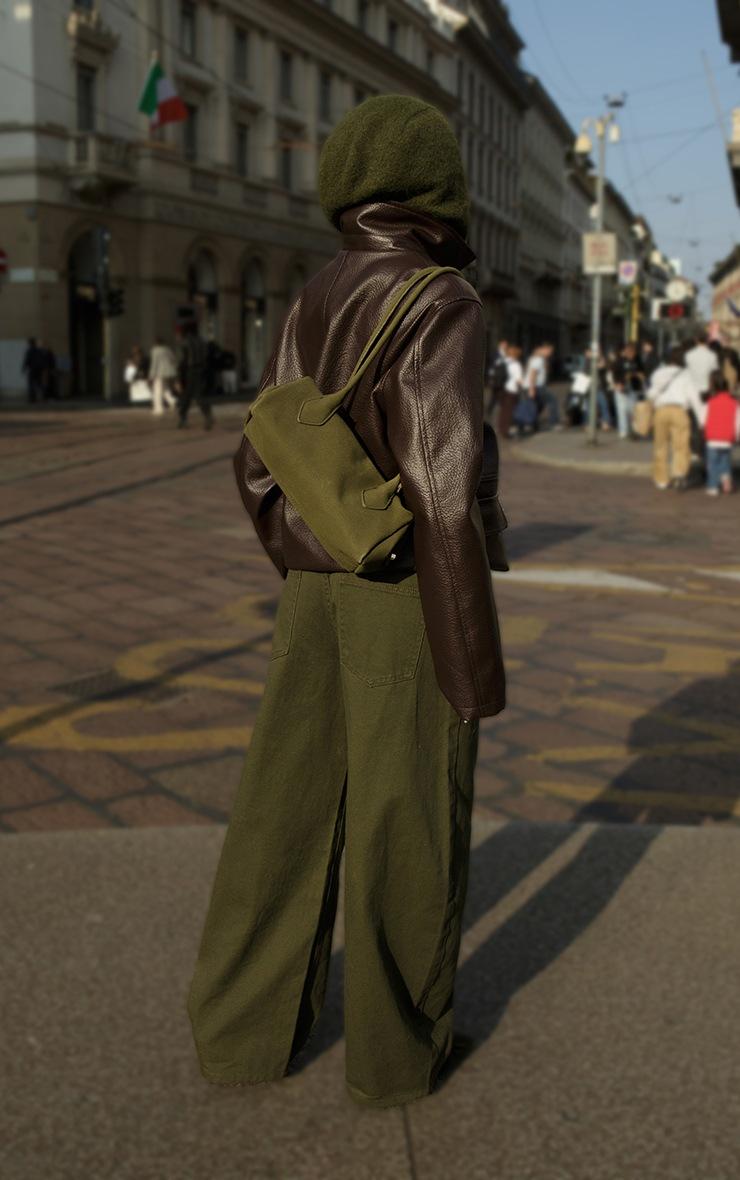 Pretty Little Thing Olive Low Rise Barrel Jeans
