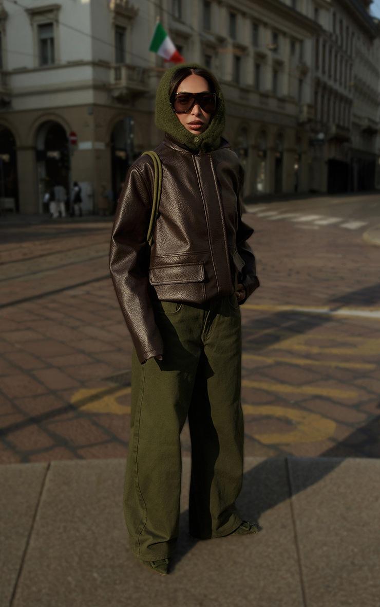 Pretty Little Thing Olive Low Rise Barrel Jeans