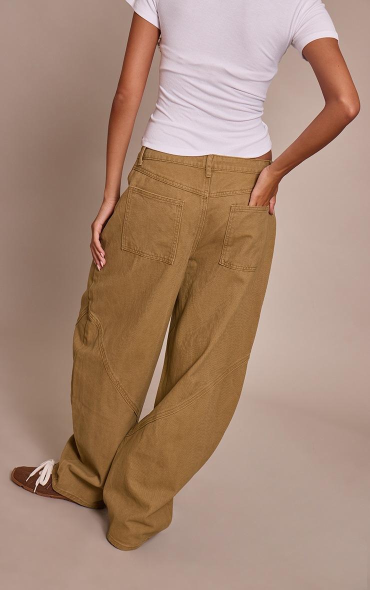 Pretty Little Thing Olive Seam Detail Barrel Jeans