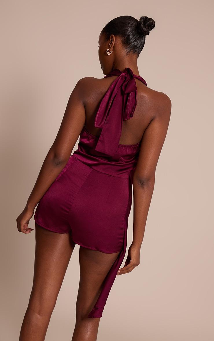 Pretty Little Thing Plum Satin Halterneck Romper