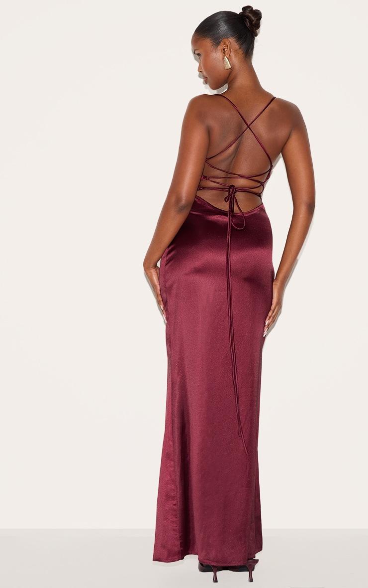 Pretty Little Thing Plum Satin Tie Back Maxi Dress