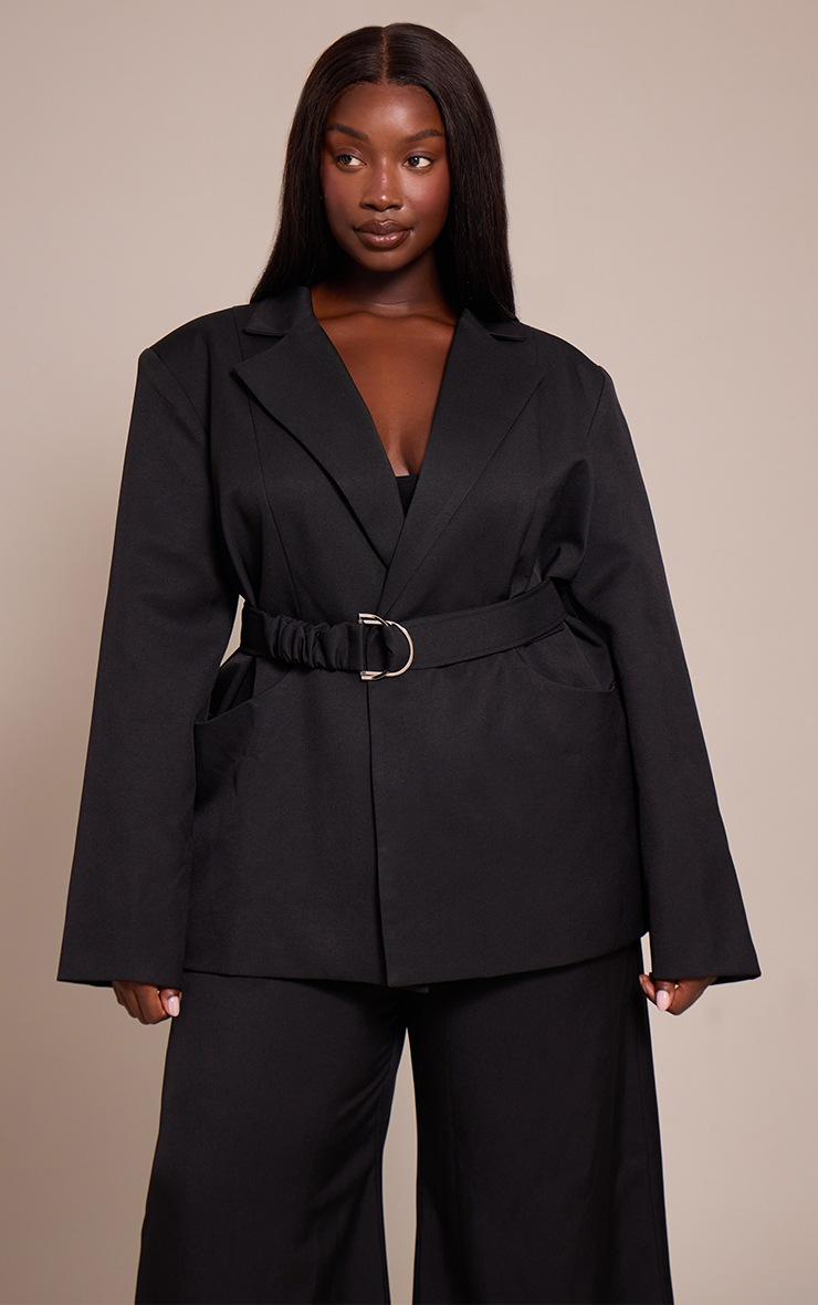 Pretty Little Thing Plus Black Belted Blazer