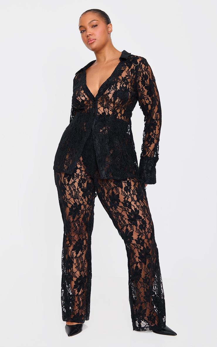 Pretty Little Thing Plus Black Sheer Lace Pants