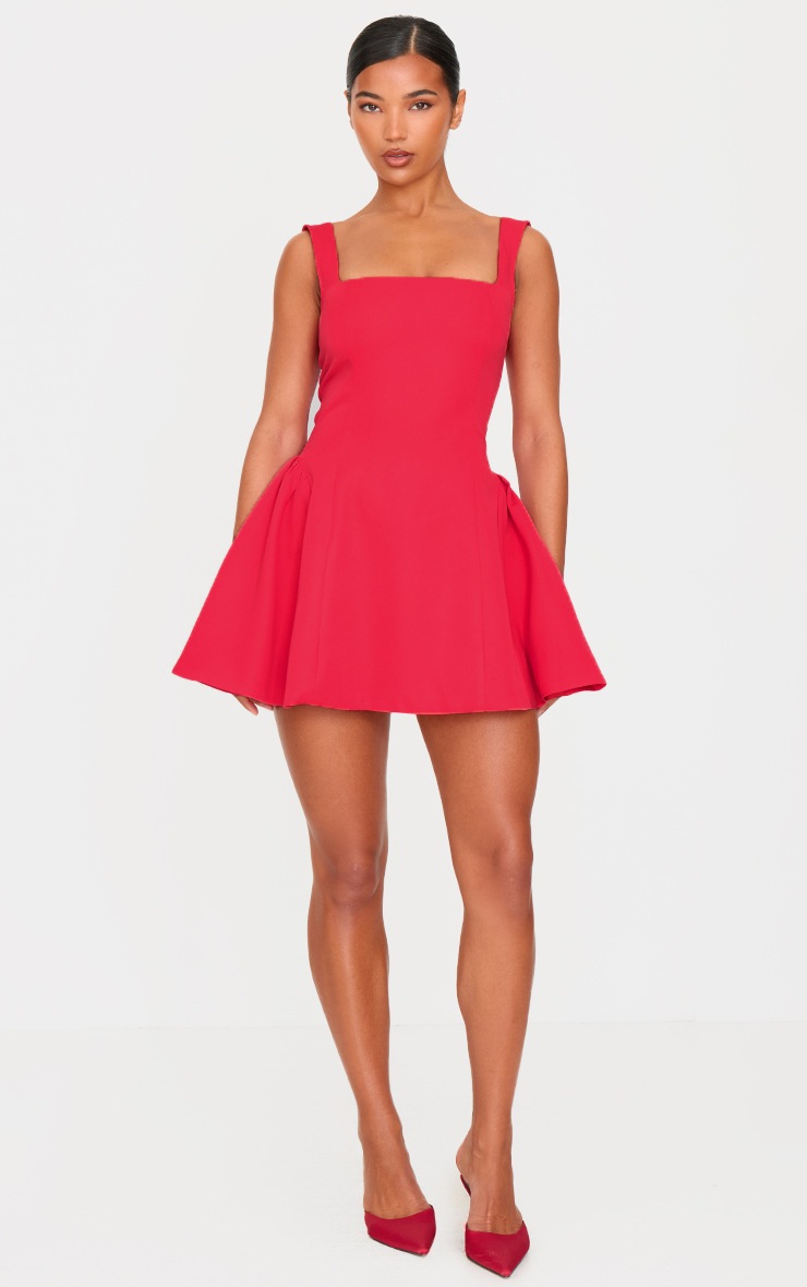 Pretty Little Thing Red Hip Pleated Shift Dress