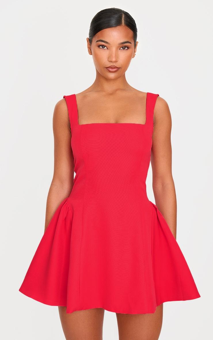 Pretty Little Thing Red Hip Pleated Shift Dress