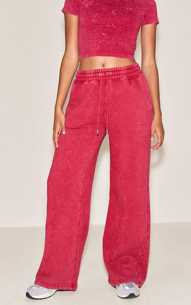 Pretty Little Thing Red Washed Wide Leg Sweatpants