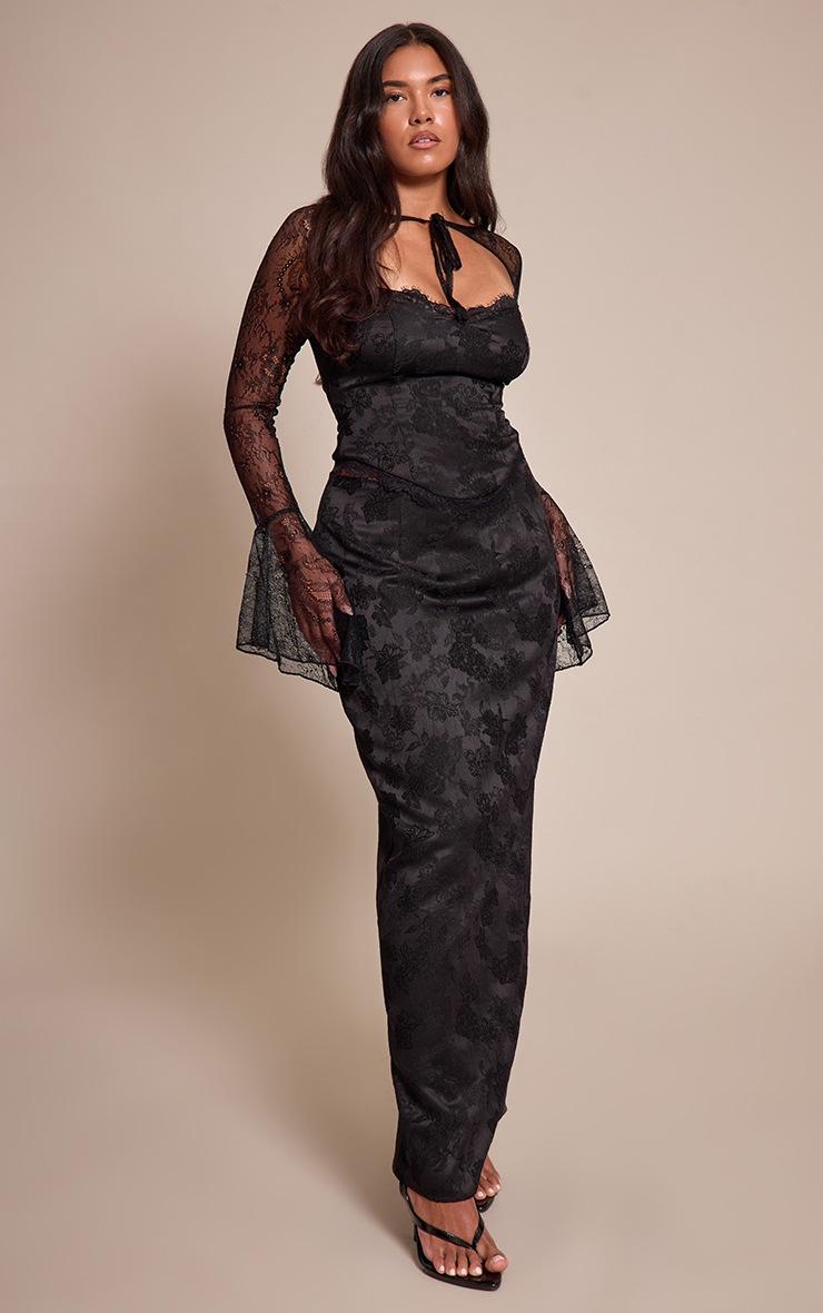 Pretty Little Thing Shape Black Satin Maxi Skirt