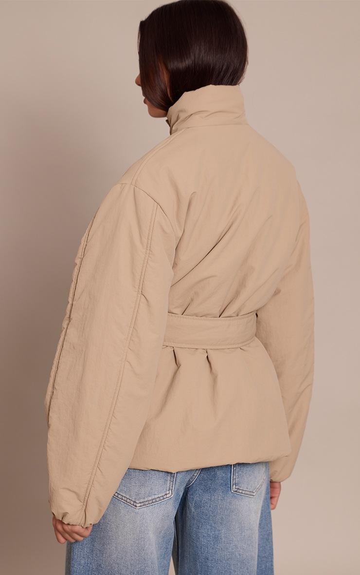 Pretty Little Thing Stone Tie Waist Quilted Coat