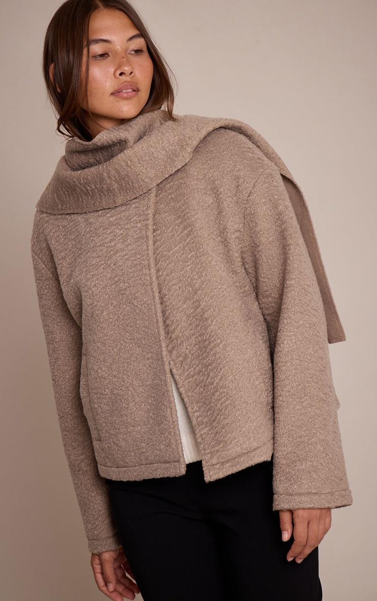 Pretty Little Thing Taupe Boucle Scarf Coat