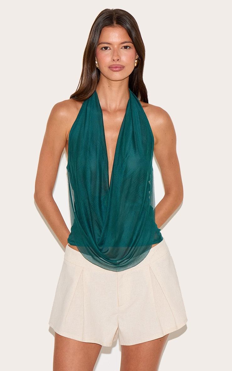 Pretty Little Thing Teal Mesh Halter Neck Top