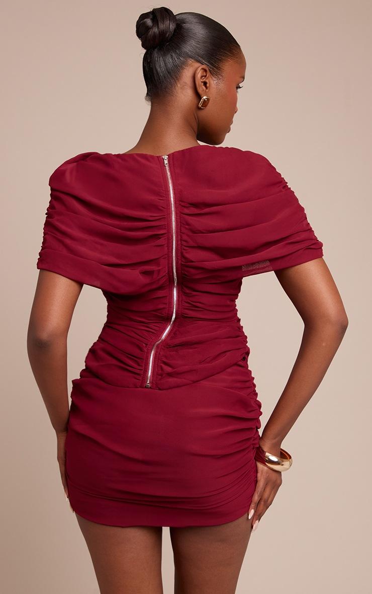 Pretty Little Thing Wine Chiffon Ruched Mini Skirt