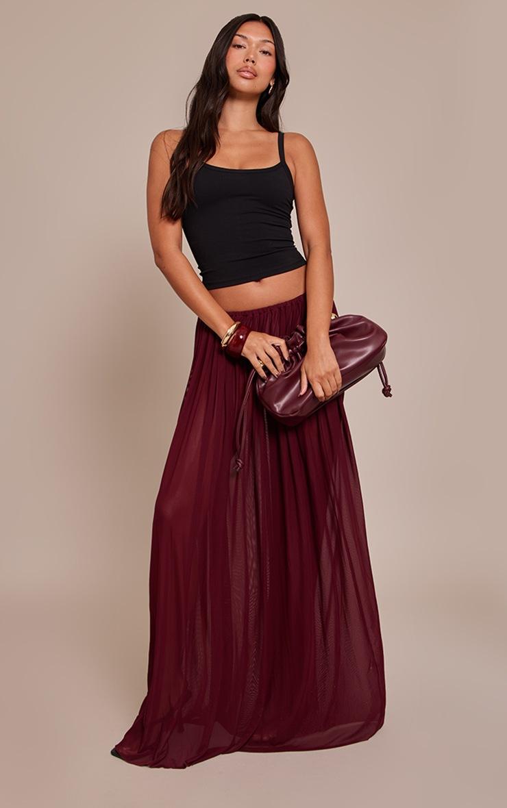Pretty Little Thing Wine Mesh Drape Maxi Skirt