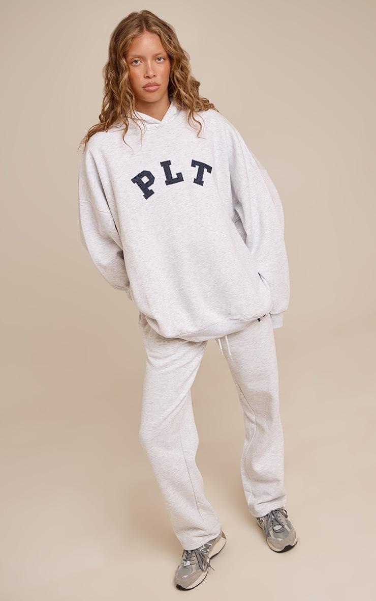 Pretty Little Thing PRETTYLITTLETHING Ash Grey Logo Oversized Wide Leg Sweatpants