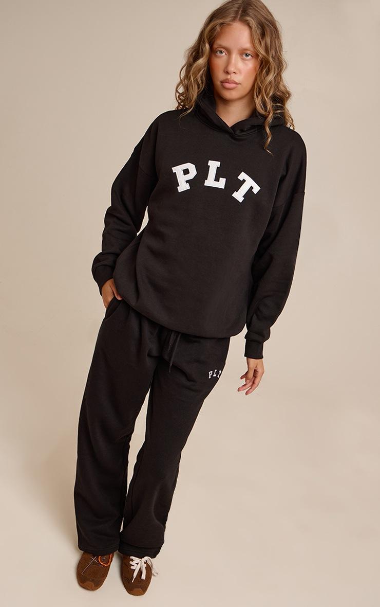 Pretty Little Thing PRETTYLITTLETHING Black Contrasting Print Logo Oversized Hoodie