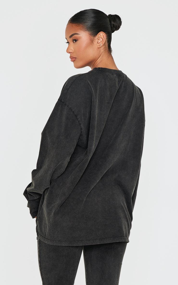 Pretty Little Thing PRETTYLITTLETHING Black Embossed Logo Washed Long Sleeve T-shirt