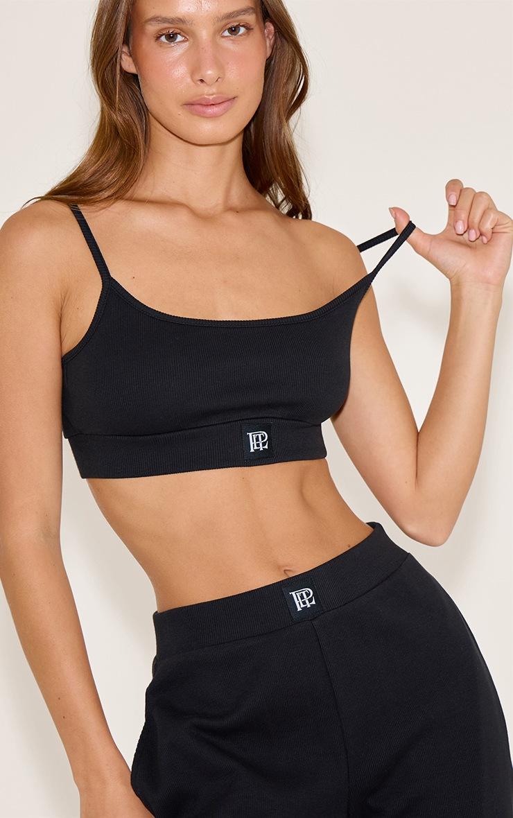 Pretty Little Thing PrettyLittleThing Black Sleep Rib Tonal Elastic Bralet