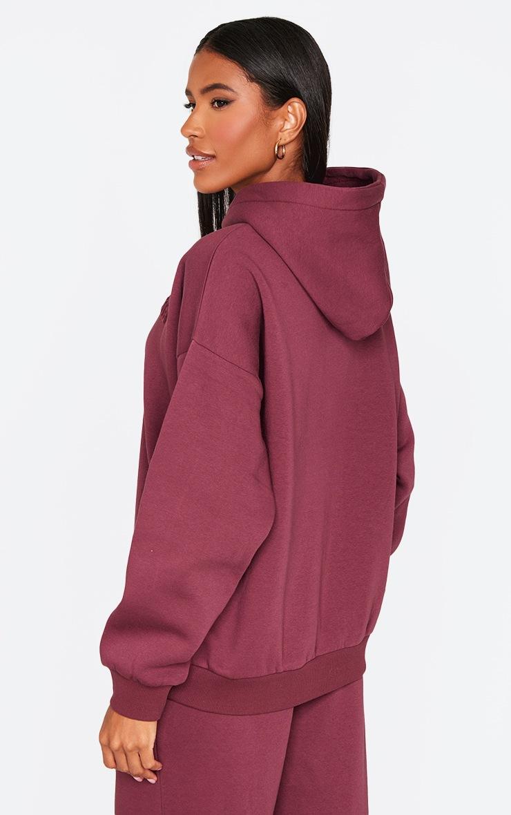 Pretty Little Thing PRETTYLITTLETHING Burgundy Athletics Club Embossed Graphic Oversized Hoodie