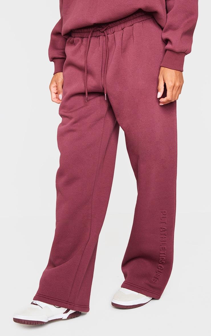 Pretty Little Thing PRETTYLITTLETHING Burgundy Athletics Club Embossed Straight Leg Sweatpants