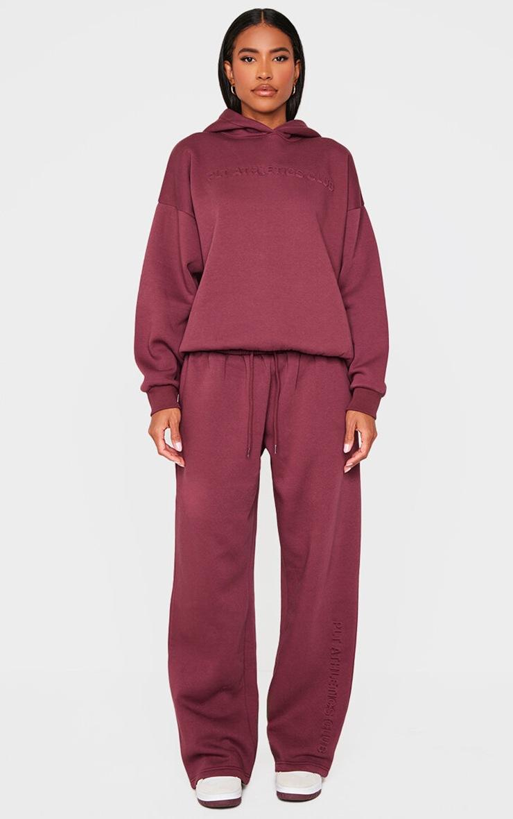 Pretty Little Thing PRETTYLITTLETHING Burgundy Athletics Club Embossed Straight Leg Sweatpants