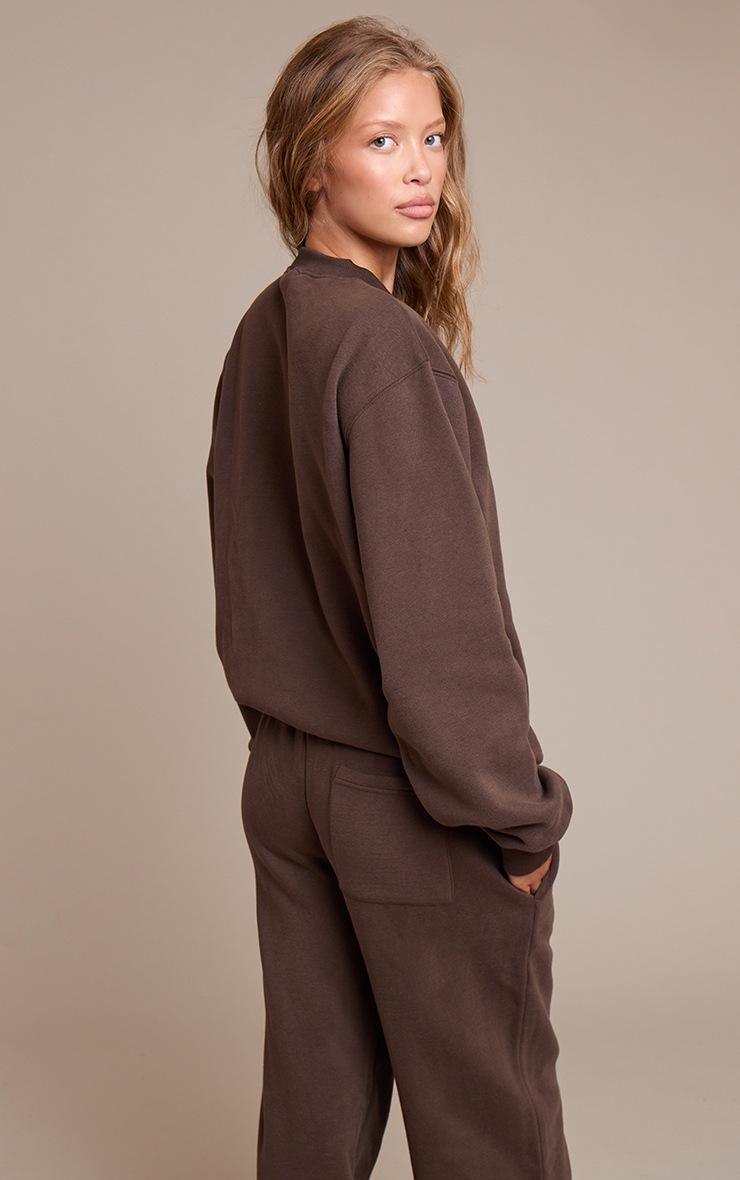 Pretty Little Thing Prettylittlething Espresso Cotton Fleece Oversized Crew Sweatshirt