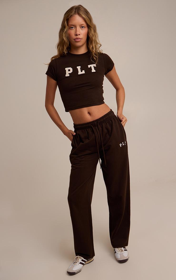Pretty Little Thing PRETTYLITTLETHING Espresso Logo Oversized Wide Leg Sweatpants