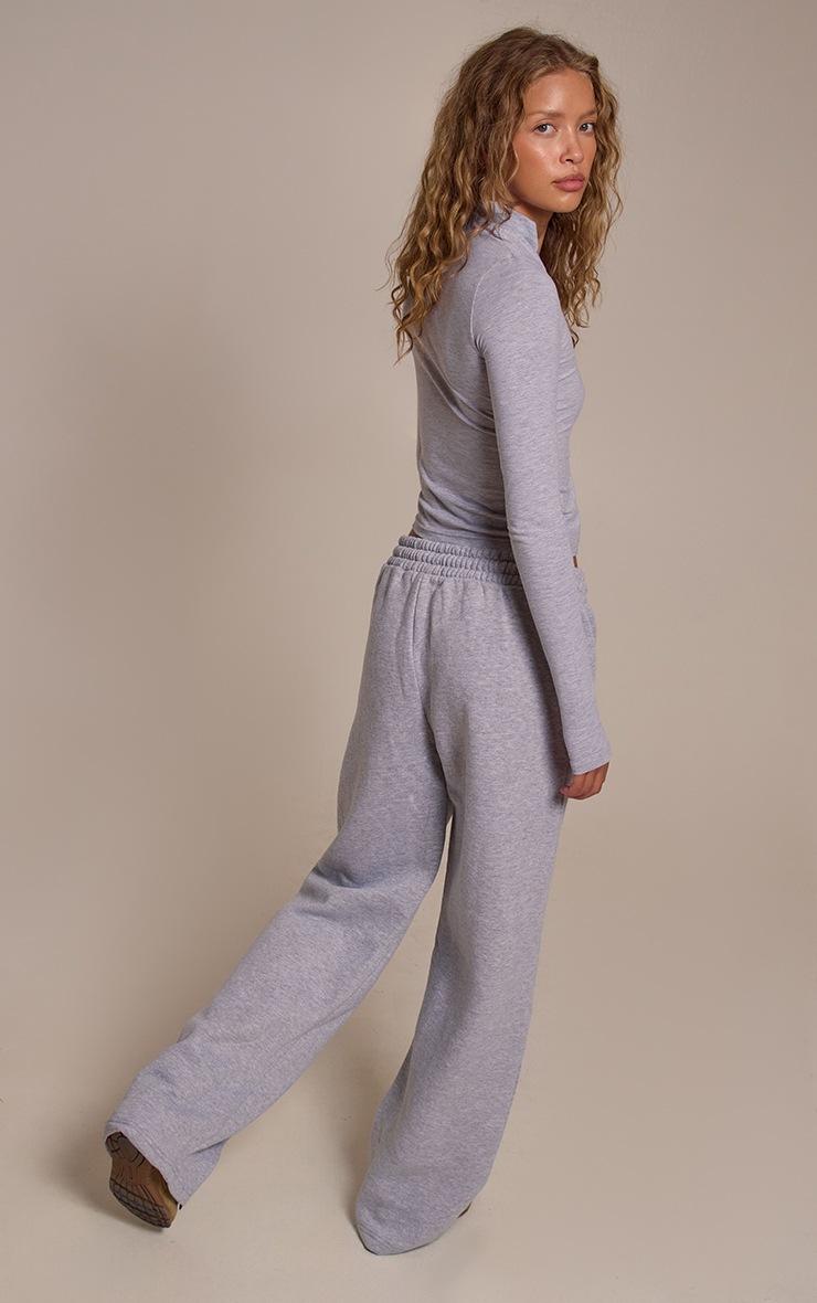 Pretty Little Thing PRETTYLITTLETHING Grey Marl Embroidered Graphic Wide Leg Sweatpants