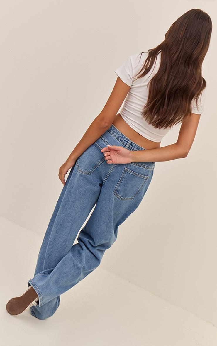 Pretty Little Thing PRETTYLITTLETHING Mid Blue Wash High Waist Boyfriend Jeans