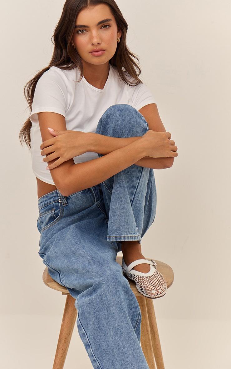 Pretty Little Thing PRETTYLITTLETHING Mid Blue Wash High Waist Boyfriend Jeans