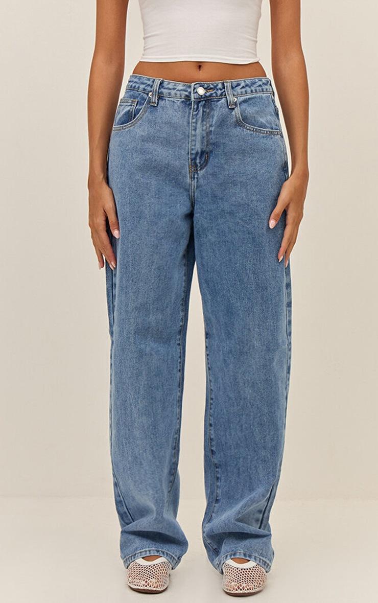 Pretty Little Thing PRETTYLITTLETHING Mid Blue Wash High Waist Boyfriend Jeans